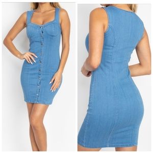 Button front denim bodycon dress